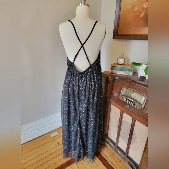 Black Plus Size Maxi Gown Silver Paint Splatter XL 1X - Picture 7 of 8